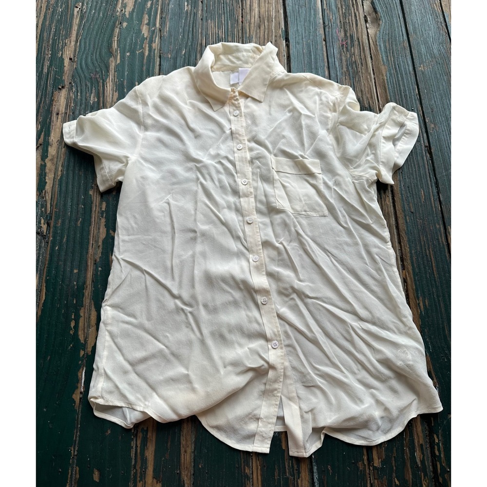 Joe Fresh Cream Off White Short Sleeve Button Down Shirt Pocket Top Medium